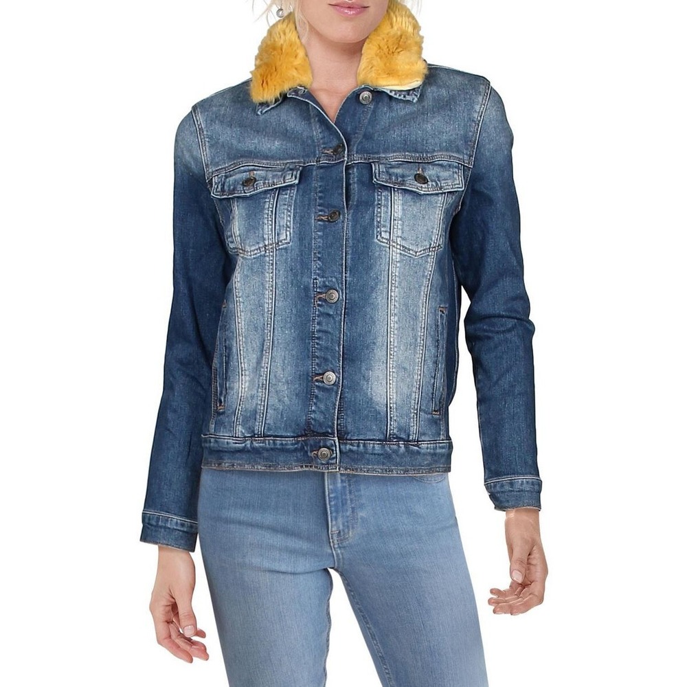 MAVI GOLD Katy Denim Jacket Mustard Sherpa Collar Blue 110153-24595 Womens XS